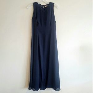 Vintage Navy Chiffon Dress with Intricate Beading Detail